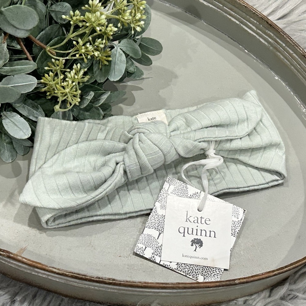 Kate Quinn Top Knot Headband Woven Organic Cotton Wide Rib In Mint